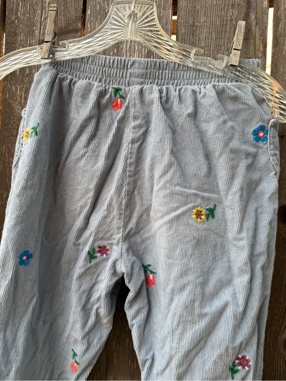 Girls 12y Mini Boden Light Blue Corduroy Floral Embroidered lined pants